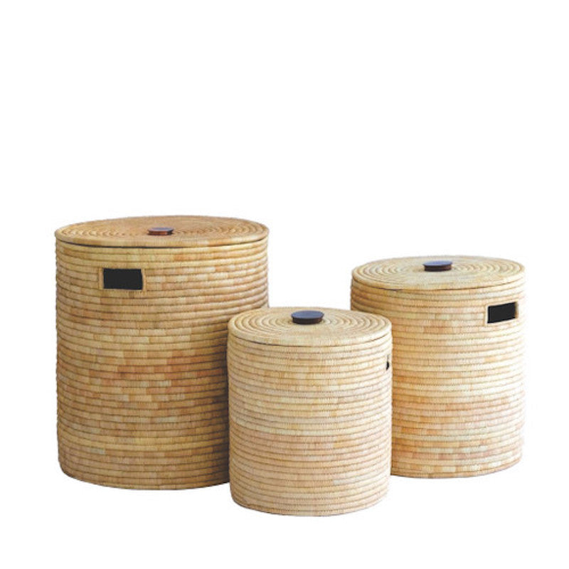Handwoven Malawi Storage Basket with Wooden Handle