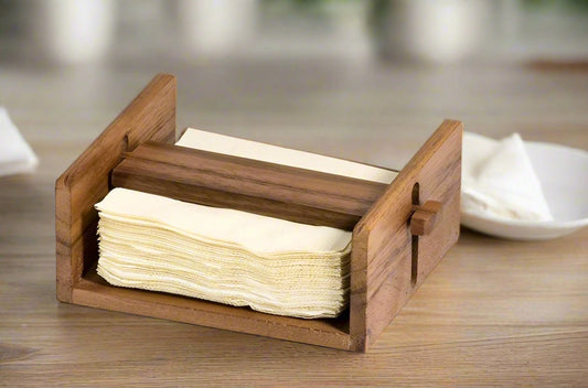 Acacia Wood Napkin Holder with Adjustable Bar