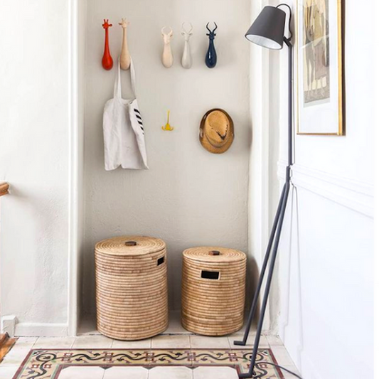 Handwoven Malawi Storage Basket with Wooden Handle