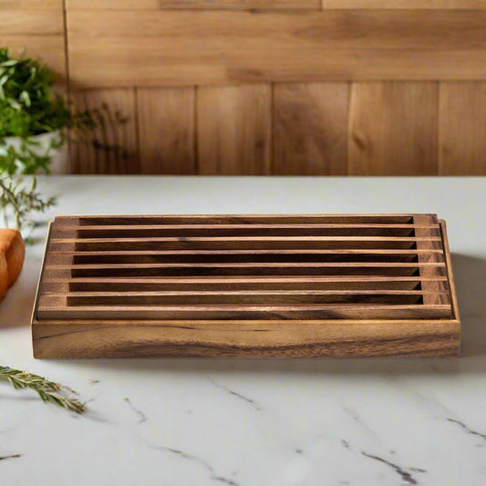 3-in-1 Acacia Wood Bread Crumb Tray & Trivet