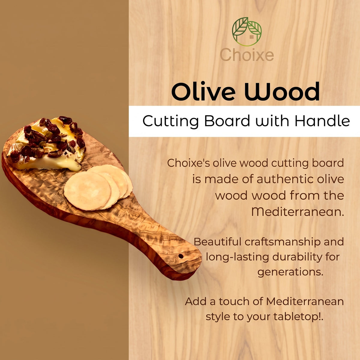Olive Wood Cutting Board with Handle