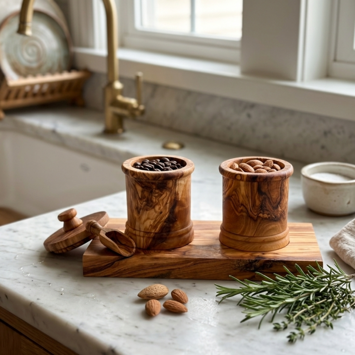 Handcrafted Olive Wood Canister Set