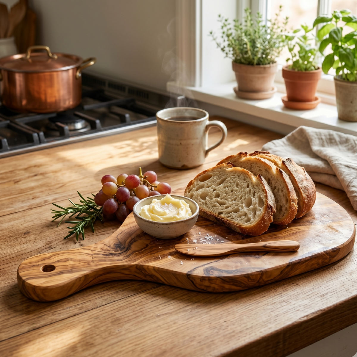 Olive Wood Cutting Board with Handle