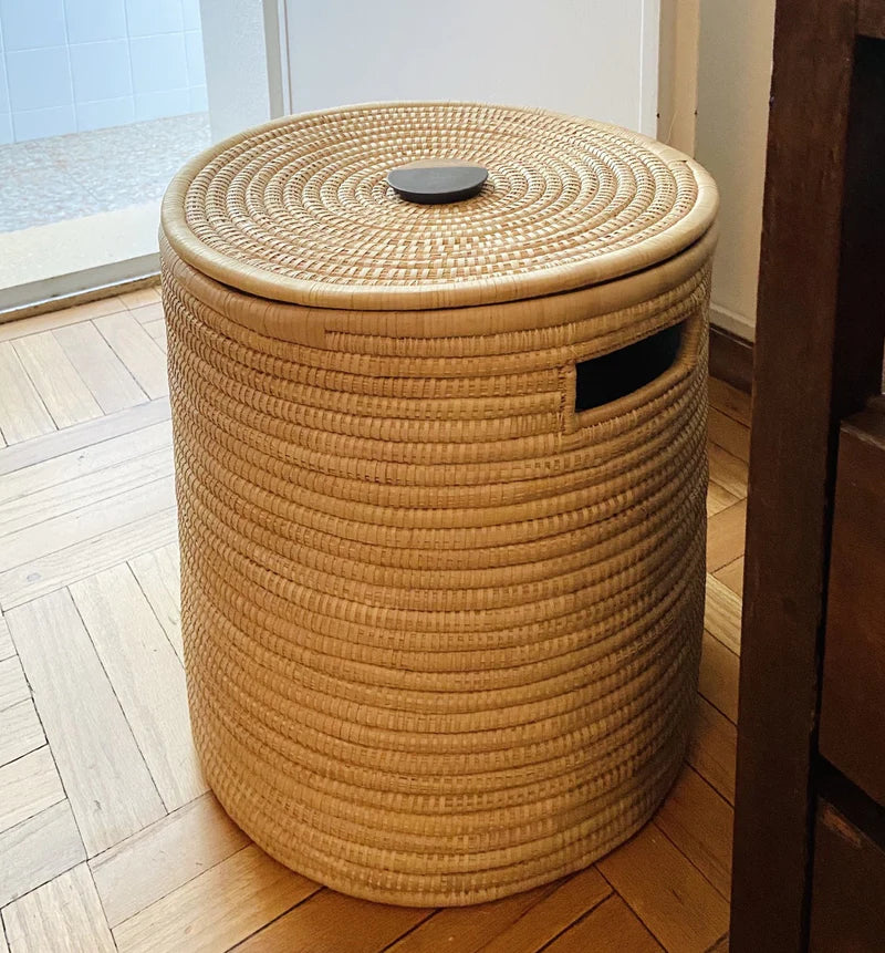 Handwoven Malawi Storage Basket with Wooden Handle