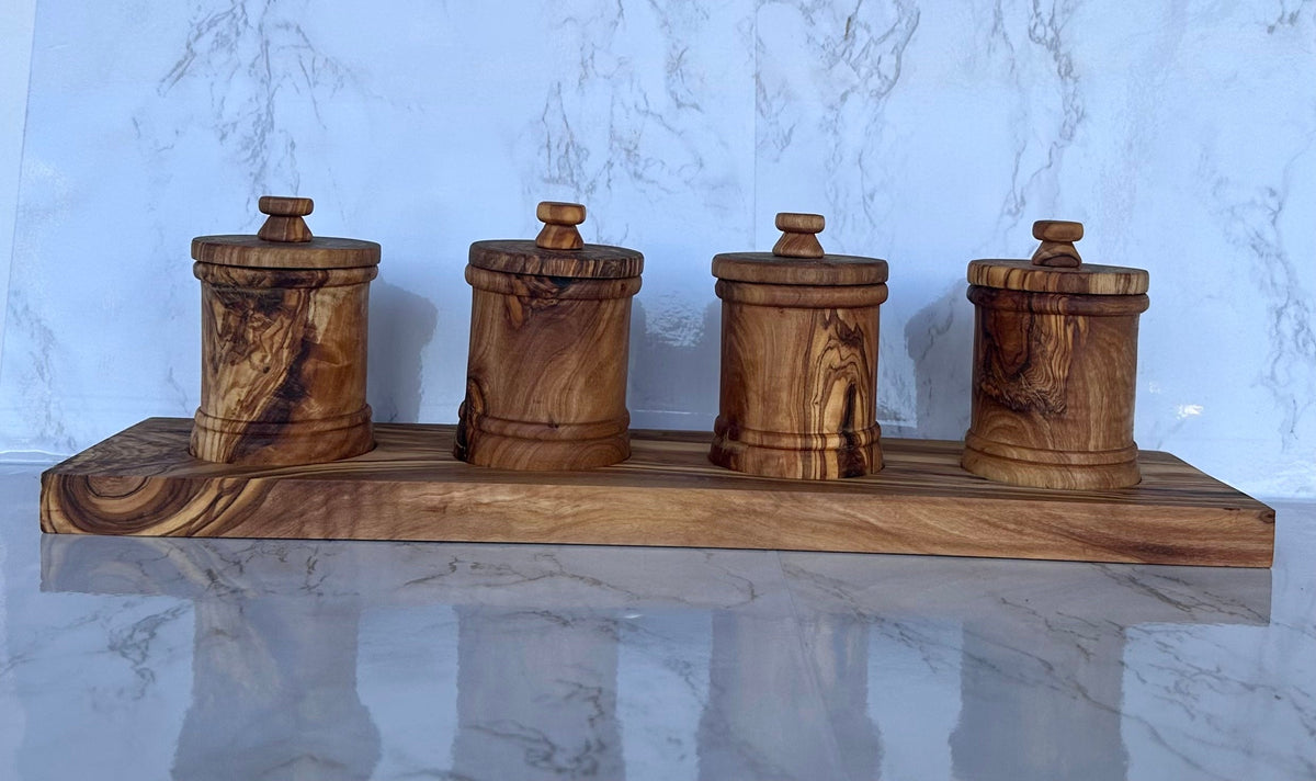 Handcrafted Olive Wood Canister Set